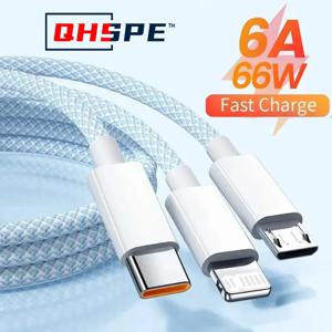 USB C타입 초고속 충전 케이블, 화웨이, 샤오미, 삼성, OPPO 6A, 아이폰 1.2, 2, 3M, 66W 라이트닝 데이터 케이블