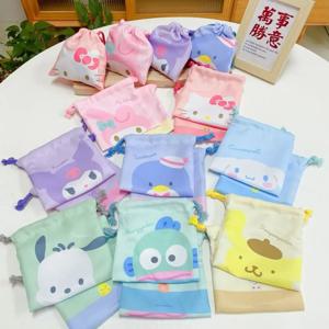 Sanrio 번들 포켓 Kawaii HelloKitty Kuromi Cinnamoroll 보관 가방 만화 부직포 Drawstring 가방 어린이 파티 선물 St