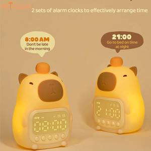 새로운 Capybara Led 야간 조명 실리콘 충전식 디지털 알람 시계 디 밍이 가능한 테이블 램프 타이밍 USB 충전 어린이 생일 선물
