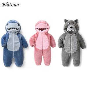 Blotona 아기 사랑스러운 동물 코스튬, 따뜻한 긴 소매 후드 롬퍼, 귀여운 할로윈 봉제 점프 슈트, 겨울