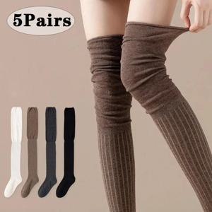 1/3/5Pairs 무릎 높은 양말 얇은 긴 쌓인 양말 여성의 높은 솔리드 컬러 패치 워크 양말 고탄성 스타킹