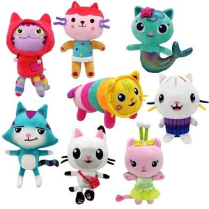 25cm 8Pcs Kawaii 개비 인형 집 플러시 장난감 만화 박제 동물 인어 고양이 인어 플러시 인형 어린이 크리스마스 선물
