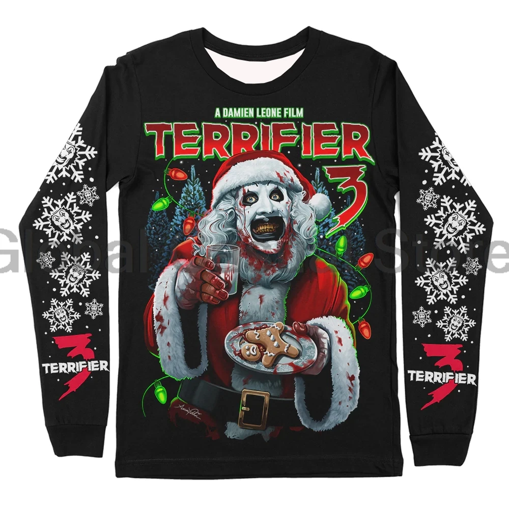 Terrifier 3 우유와 대학살 상품 공포 영화 할로윈 크리스마스 긴 소매 streetwear 여성 남성 운동복 3d 의류