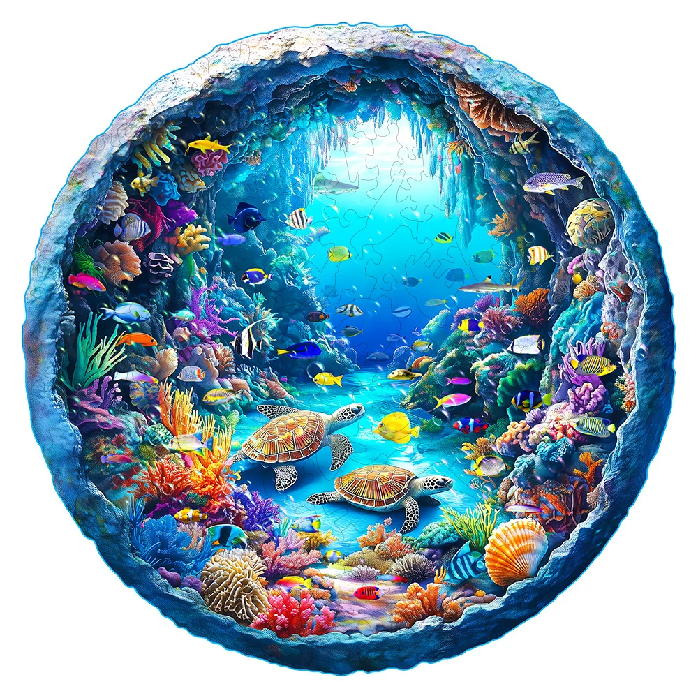 Ocean Wonders 나무 퍼즐 - 독특한 모양의 동물 퍼즐, 성인 휴식 선물, 장식 미술 작품이 포함된 절묘한 박스형 세트