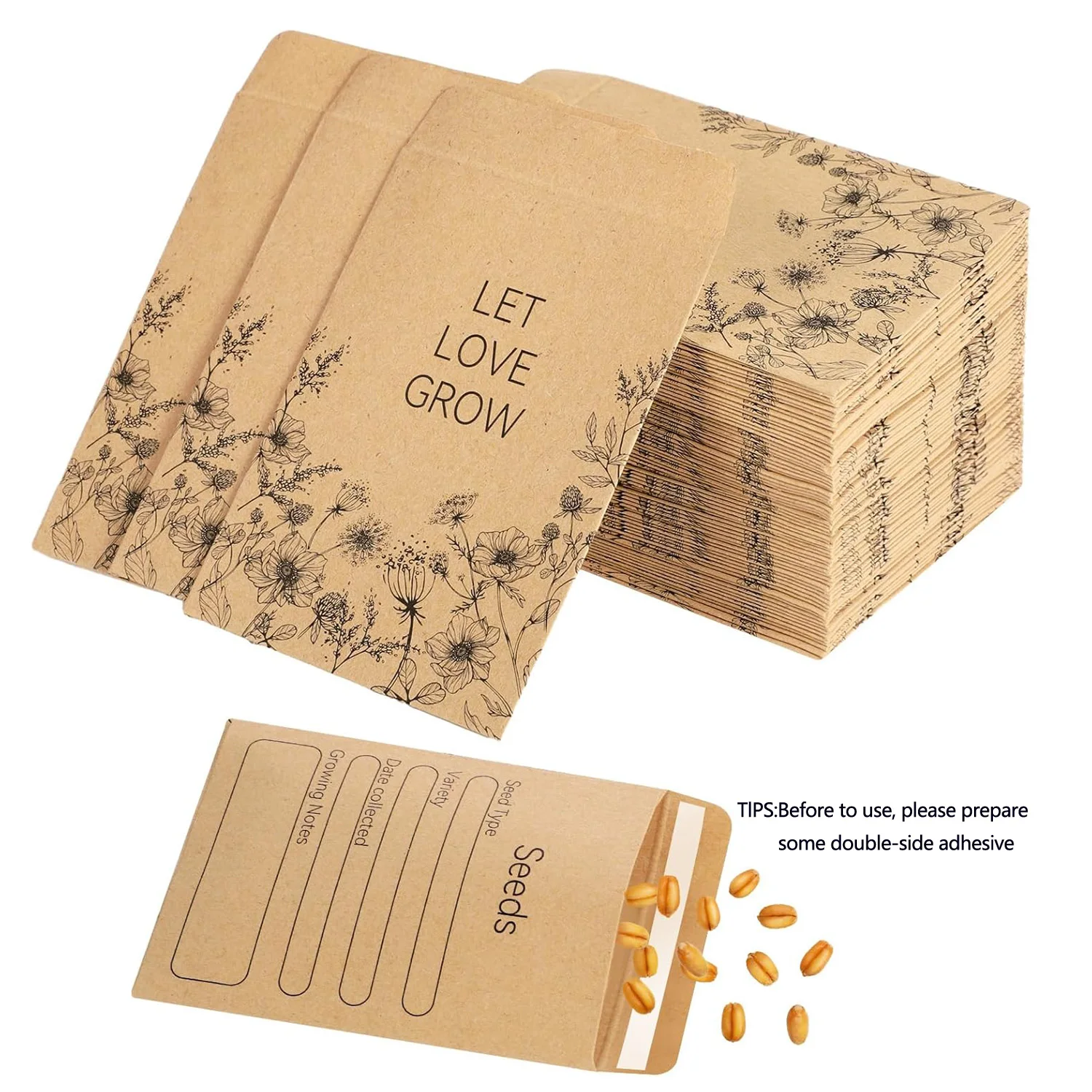 60/120 Pcs 씨앗 봉투 대량 2.36x3.15 인치 씨앗 패킷 봉투 자체 접착 작은 종이 동전 봉투 Resealable Seed