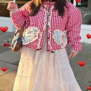여성 러블리 루즈 하트 무늬 파카 2025 겨울 새로운 긴 소매 퀼트 코튼 패딩 자켓 코트 여성 귀여운 겉옷