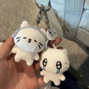 귀여운 헤드폰 새끼 고양이 커플 키체인, 미니 우는 고양이 인형 봉제 열쇠 고리, 만화 강아지 꿀벌 가방 펜던트, 배낭 장식