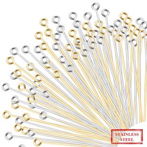 50PCS/100PCS 스테인레스 스틸 아이 헤드 핀 골드 컬러 비즈 바늘 커넥터 쥬얼리 만들기 DIY 액세서리 용품