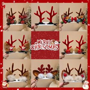 크리스마스 사슴 뿔 머리핀 머리 장식 숲 요정 헤어 액세서리 귀여운 클립 쌍 Navidad 드레스 작은 새해 선물