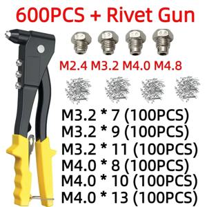 120/200/400/600PCS 헤비 듀티 리베 터 건 세트 핸드 리베 터 세트 블라인드 리벳 플라이어 건 DIY 리벳 너트 자동차 도구