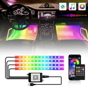 네온 LED 자동차 인테리어 주변 발 조명 USB 무선 원격 음악 APP 제어 자동 RGB 48 72 분위기 장식 램프