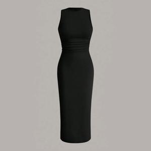 Mia Muse 여성용 미니멀리스트 민소매 드레스, 크루넥 랩 미디 파티 드레스, 사계절