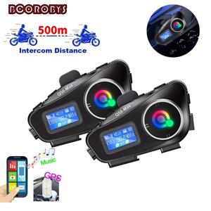 Q58-Max 오토바이 헬멧 인터폰 블루투스 헤드셋 LCD 디스플레이 2 라이더 음악 공유 LED 라이트 500M 인터폰