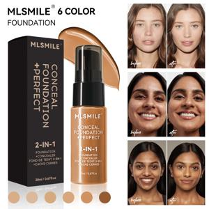 MLSMILE 6 컬러 파우더 파운데이션 오래 지속되는 방수, 보습 땀 방지 및 쉽게 열 수 있는 오일 컨트롤 컨실러