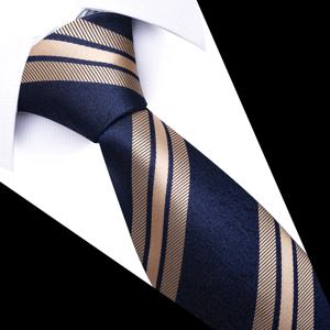 최신 스타일 8 cm 넥타이 남자 블루 골든 스트라이프 웨딩 액세서리 성능 넥타이 남자 넥타이 Gravatas Fit Business