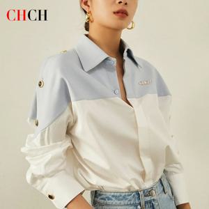 CHCH 하이 퀄리티 스플라이싱 컬러 대비 긴팔 비즈니스 셔츠, 통근 여성복, 2025 신상