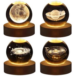 은하와 행성 프로젝션이 포함된 6cm 독특한 3D 수정구 램프 아늑한 분위기의 플라즈마 볼을 위한 USB 야간 조명
