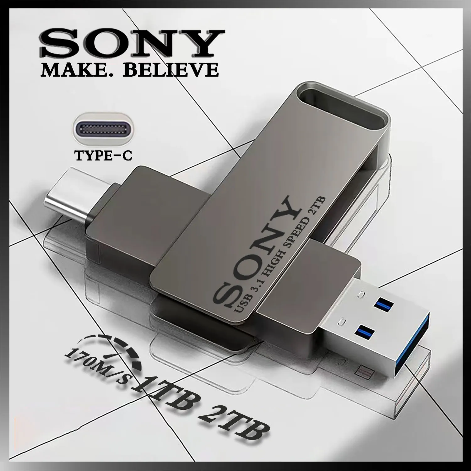 소니 PenDrive 2TB 고속 USB 유형 C 플래시 드라이브 1TB 금속 Pendrive 512GB 256GB Xiaomi 전화 용 휴대용 Memoria USB 스틱