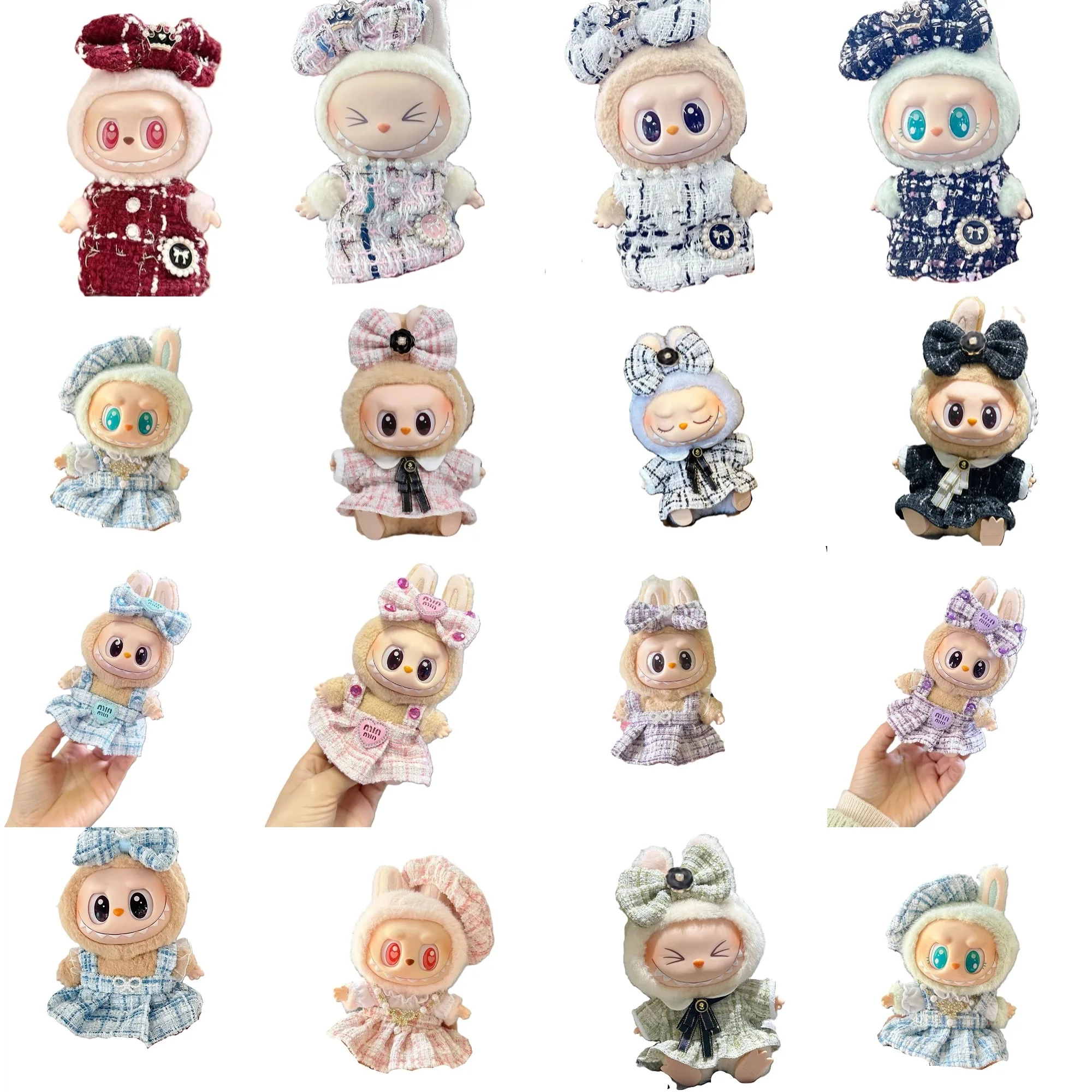 17cm Labubu 세련된 복장 액세서리 검은 체크 무늬 양복 향기로운 시리즈 드레스 Labubu Ropa 인형 옷