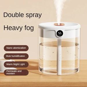 듀얼 스프레이 가습기 USB 대용량 홈 2L 조용한 침실 LED 디지털 디스플레이 야간 조명 사무실 데스크탑 미니 디퓨저