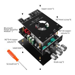 ZK-1602T 블루투스 5.0 서브우퍼 앰프 보드, 고출력 USB 오디오 스테레오 앰프 보드, 2x100W 2.0 채널, TDA7498E