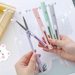 미니 다채로운 접는 가위 종이 커터 칼 2 1 다기능 포켓 펜 모양 스크랩북 조각 절단 미술 도구