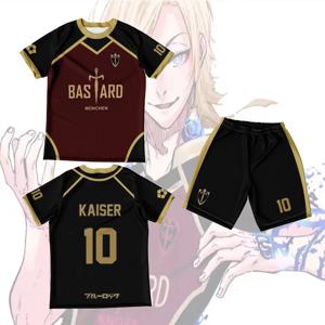 저지 풋살 코스프레 축구 모티브 VL Replika Blue Lock Anime Bastard Munchen 남성 티셔츠 반바지 세트 패션 남성 정장