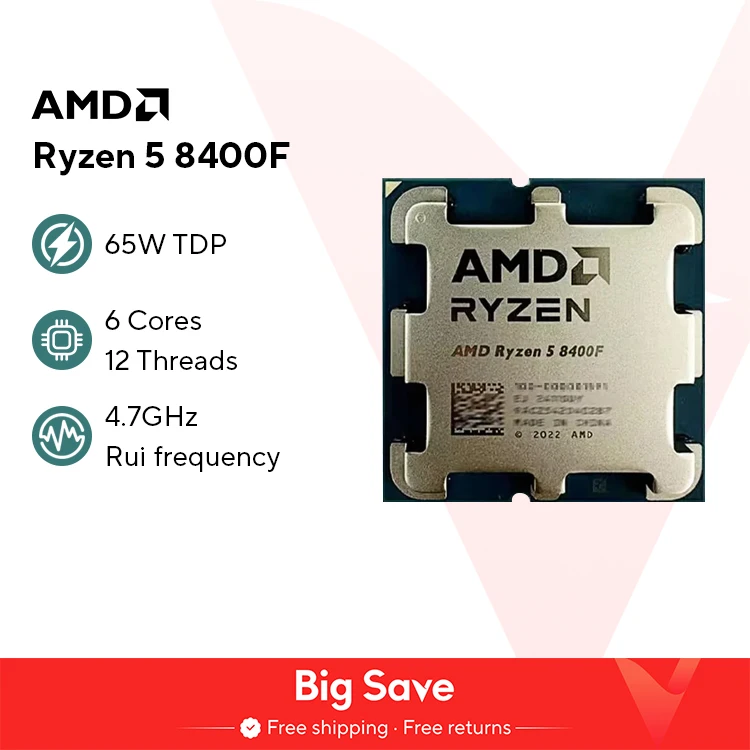 새로운 AMD R5 8400F Ryzen 5 8400F 6 코어 12 스레드 AM5 소켓 CPU가 탑재된 4.2GHz 데스크탑 컴퓨터 프로세서