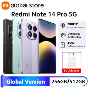 글로벌 버전 샤오미 레드미 노트 14 프로 5G 256GB, 512GB ROM, MediaTek Dimensity 7300-Ultra 200MP 카메라, 5110mAh 6.67 인치 AMOLED 45W