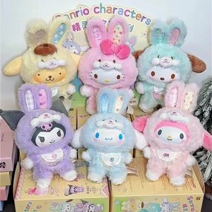 새로운 Sanrio 캐릭터 엘프 버니 시리즈 비닐 페이스 블라인드 박스 장난감 펜던트 미스터리 박스 Cinnamoroll Kuromi 멜로디 인형 서프라이즈 선물