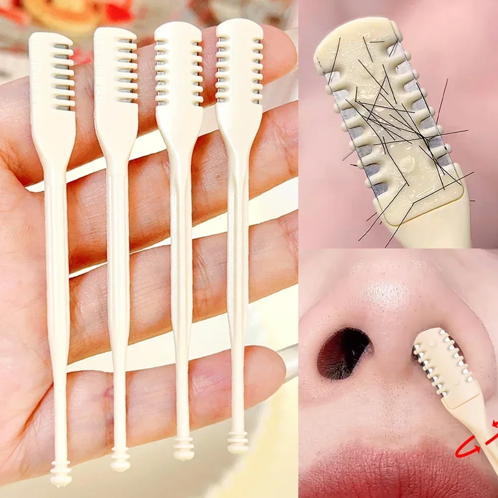 더블 헤드 빗 코 헤어 트리머 휴대용 코 헤어 스크레이퍼 깨끗한 미끄럼 방지 헤어 트리머 면도 가위 2 팩 미용 도구