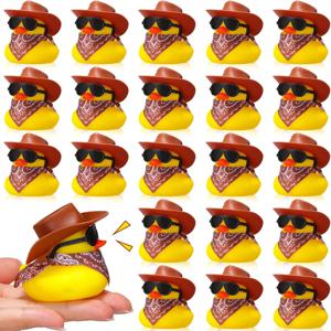 6-60 세트 갈색 카우보이 고무 오리 대량 미니 노란색 Duckies 파티 여름 샤워 파티 호의에 대한 작은 오리 장난감 Bandanas