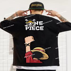 (DOMlO) 원피스 Luffy 여름 남성 100% 코튼 티셔츠 하라주쿠 캐주얼 라운드 넥 티셔츠 탑 스트리트 남성 의류 티셔츠
