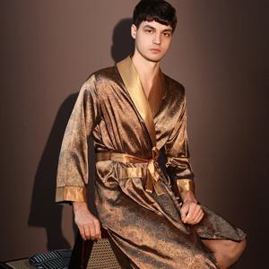 고품질 Nightrobes 남자 여름 얇은 목욕 가운 대형 얼음 실크 인쇄 잠옷 원피스 가운 남성 Loungewear 신사 봄