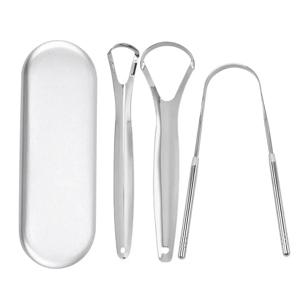 성인 및 어린이를위한 프리미엄 1pcs/3pcs 금속 혀 스크레이퍼 클리너 제거를위한 휴대용 스테인레스 스틸 혀 스크레이퍼 브러쉬