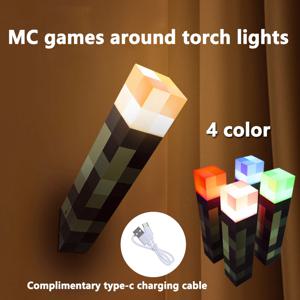 MC 게임 토치 라이트 브라운 스톤 LED 야간 조명 USB 충전식 침실 장식 테이블 램프 선물 램프 어린이 침대 옆 램프