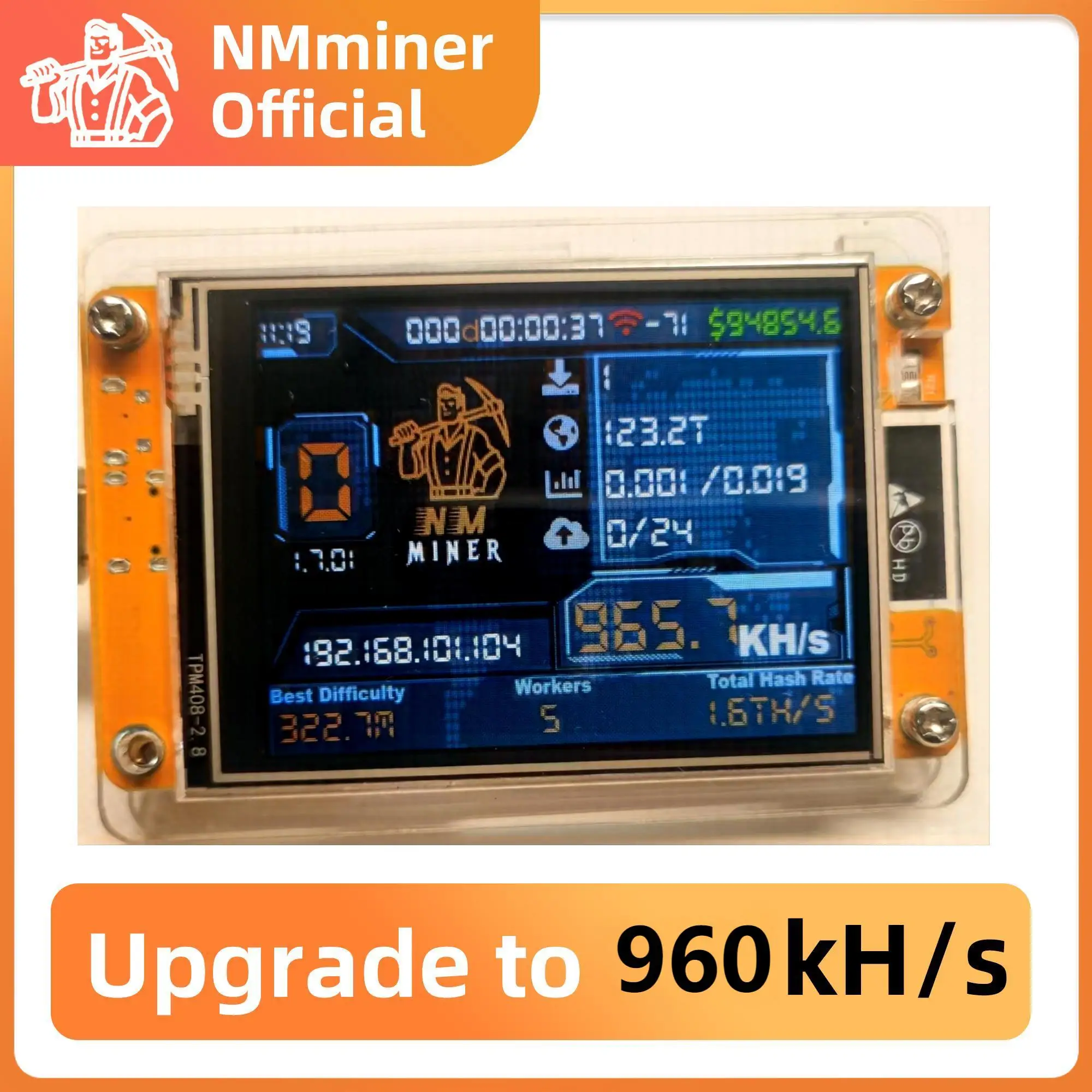 NMMiner NerdMiner V2 해시레이트 럭키 마이너 ESP32 2.8인치 스마트 디스플레이 암호화 솔로 복권 960KH/s 비트코인 ​​ESP32-2432S028R DROOM