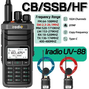 Iradio UV-88 워키 토키 단파 라디오 멀티 밴드 HF CB SSB AM Type-C DTMF LSB CW LW MW SW 1024 채널