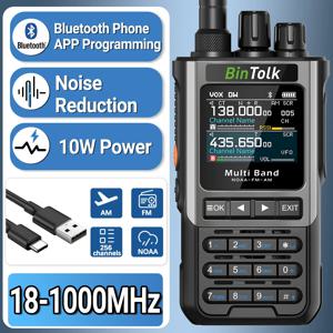 BinTolk BT8200 워키 토키 10W 장거리 멀티 밴드 무선 블루투스 프로그래밍 주파수 소음 감소 손전등 라디오