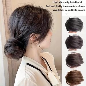 쉬운 착용 합성 Updo 가발 머리 고무 밴드 내열성 섬유 포니 테일 헤어 피스와 우아한 스트레이트 Chignon 롤빵 머리