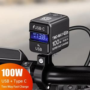 오토바이 배터리 충전기 양방향 100W 초고속 비상 충전 LED 디스플레이 듀얼 포트 USB A + 유형 C 전화 5-16V 모터