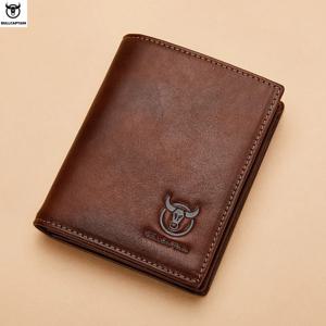 BULLCAPTAIN 새로운 100% 가죽 남성용 지갑 고품질 제품 가죽 남성용 지갑 다기능 카드 슬롯 짧은 지갑 QB017