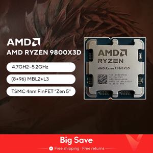 AMD 라이젠 ™   7 9800X3D 새 프로세서, 3D V-Cache 8C/16T 120W 최대 5.2GHz, L3=96M 100- 100001084   소켓 AM5(쿨러 없음)