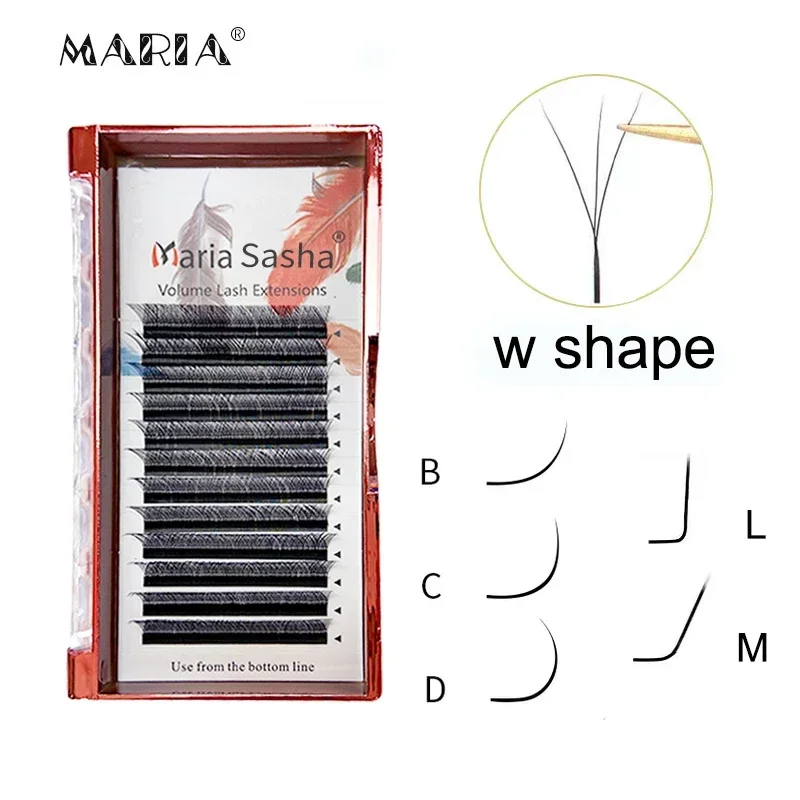 MARIA 3D W 모양의 부드러운 속눈썹 연장 용품 0.07 갈색 속눈썹 도매 천연 메이크업 간편한 팬 Y 클러스터 개인 라벨