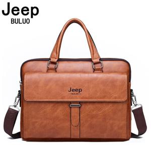JEEP BULUO 남자 비즈니스 가방 세트 핸드백 고품질 가죽 사무실 가방 토트 남성 14 인치 노트북 서류 가방