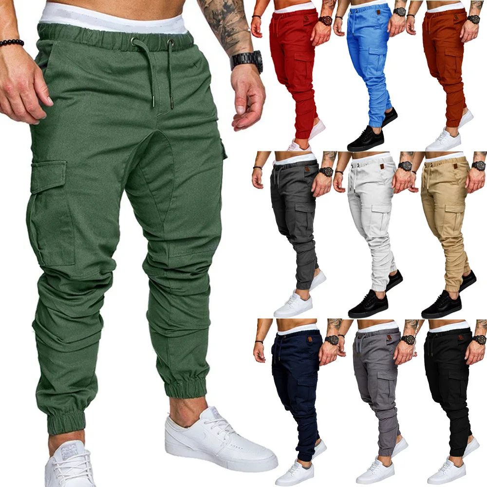 남성 바지 얇은 패션 캐주얼 조깅 바지 2020 streetwear 카고 바지 남성 멀티 포켓 바지 피트니스 체육관 스웨트 팬츠 남성