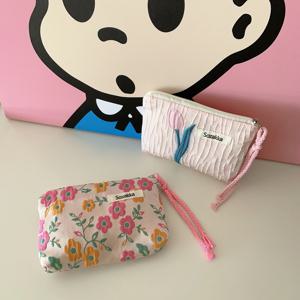 Kawaii 꽃 여행 동전 지갑 립스틱 화장품 작은 보관 가방 귀여운 여성 메이크업 핸드백 지갑 주최자 파우치 카드 가방