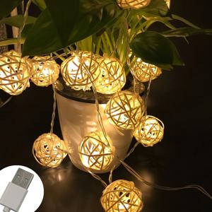 등나무 공 크리스마스 조명 문자열 2.5M 20Led 따뜻한 흰색 갈 랜드 3.2cm 직경 공 휴일 장식 요정 램프 Navidad