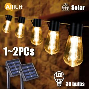 LED 태양 문자열 빛 야외 IP65 방수 크리스마스 장식 10-30 전구 레트로 캠핑 갈 랜드 정원 파티 요정 램프