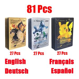 포켓몬 카드 포켓몬 프랑세즈 골드 카드 스페인어 영어 독일어 호일 골드 실버 카드 Metalicas Charizard Vmax Gx 게임 카드